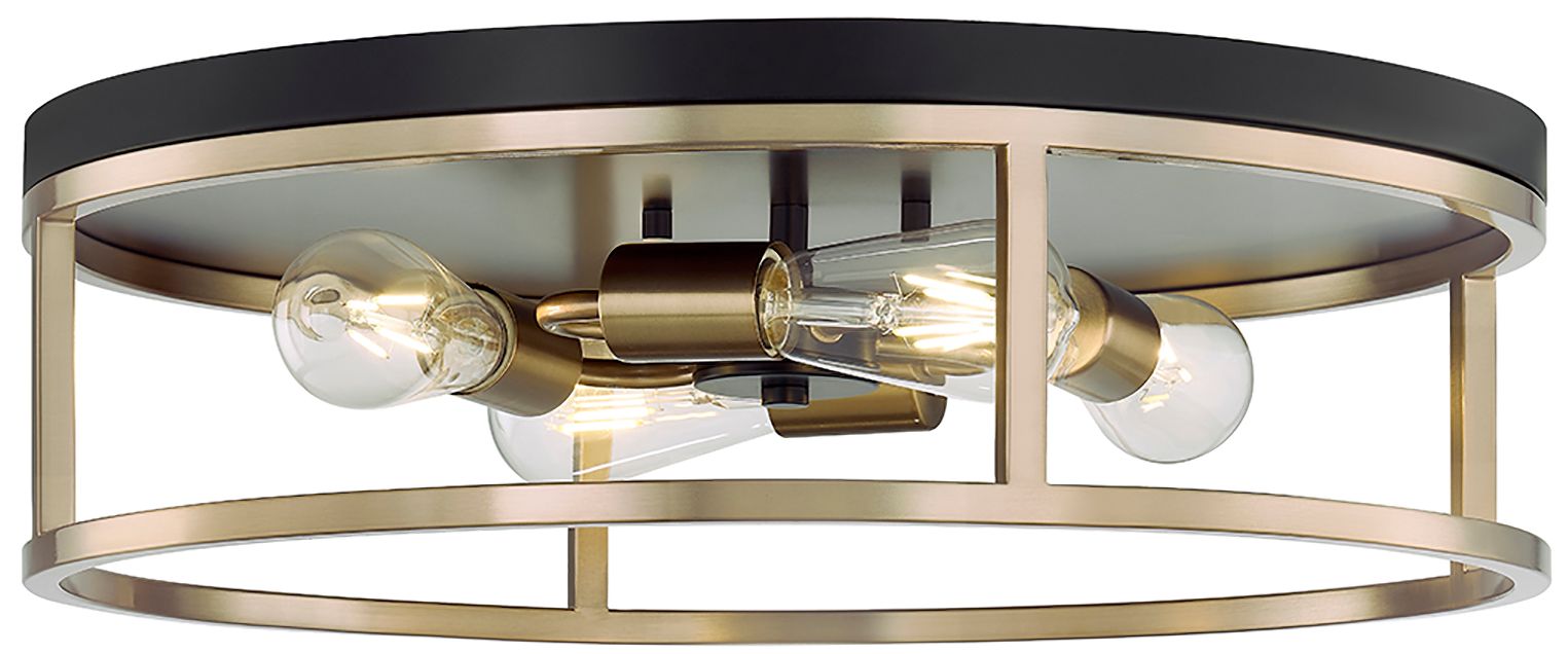 Knox 20" Wide 4 Light Matte Black And Brass Round Flush Mount