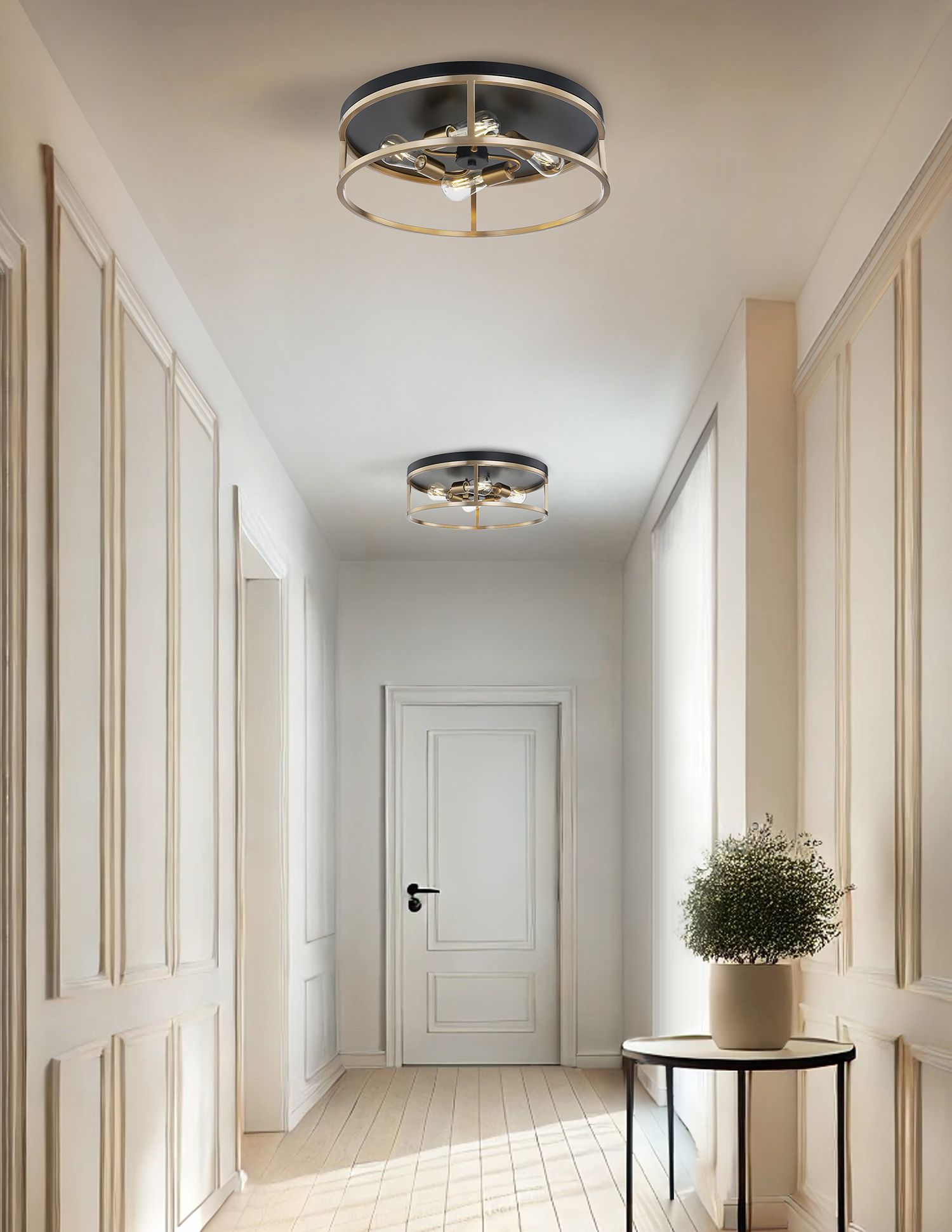 Image 7 Knox 20" Wide 4 Light Matte Black And Brass Round Flush Mount more views