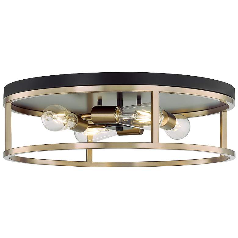 Image 2 Knox 20" Wide 4 Light Matte Black And Brass Round Flush Mount