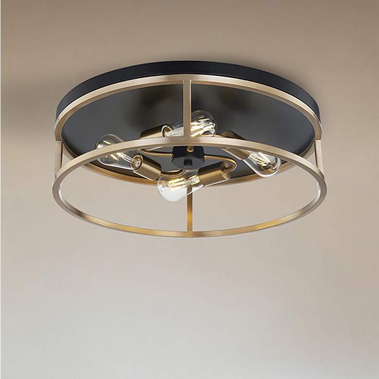 Image 1 Knox 20" Wide 4 Light Matte Black And Brass Round Flush Mount