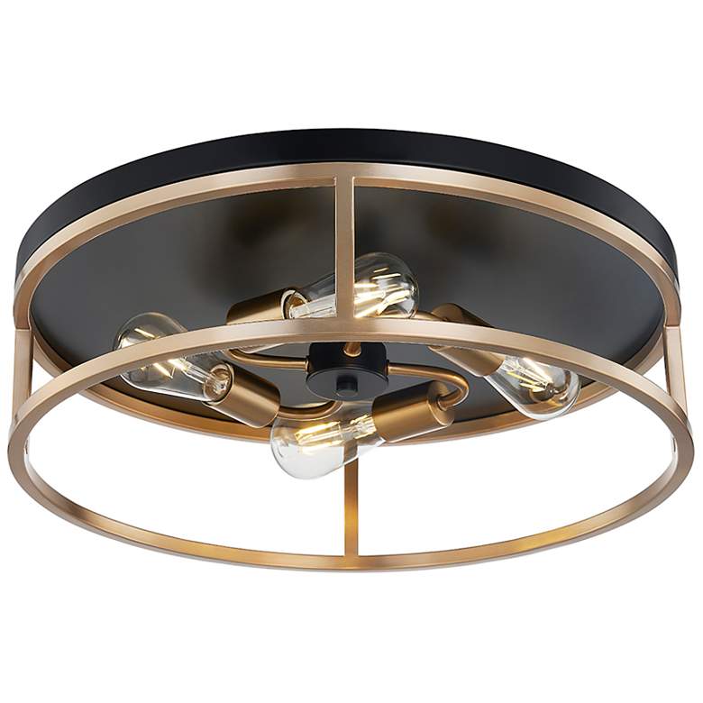 Image 3 Knox 20" Wide 4 Light Matte Black And Brass Round Flush Mount more views