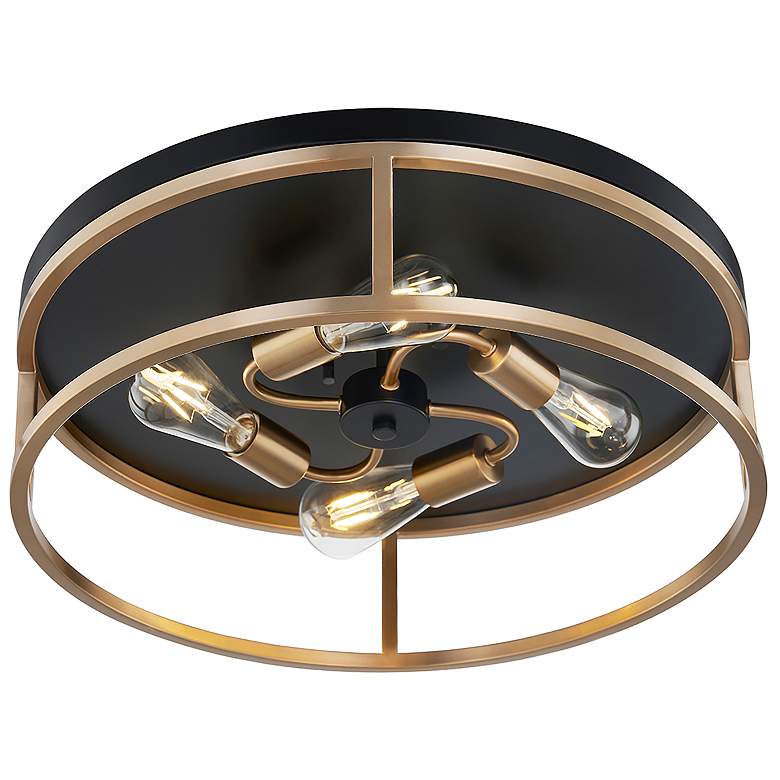 Image 5 Knox 20" Wide 4 Light Matte Black And Brass Round Flush Mount more views