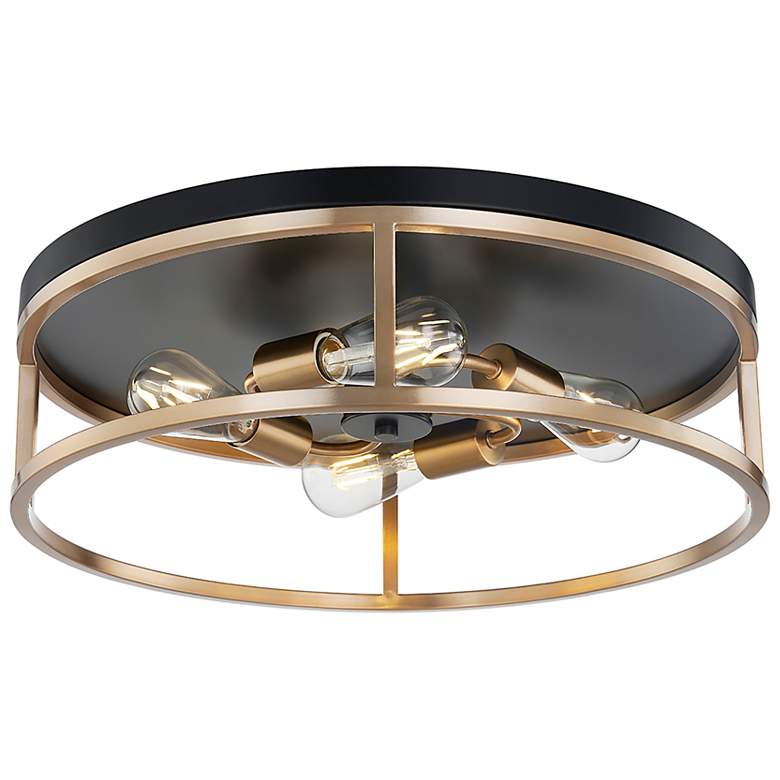 Image 6 Knox 20" Wide 4 Light Matte Black And Brass Round Flush Mount more views