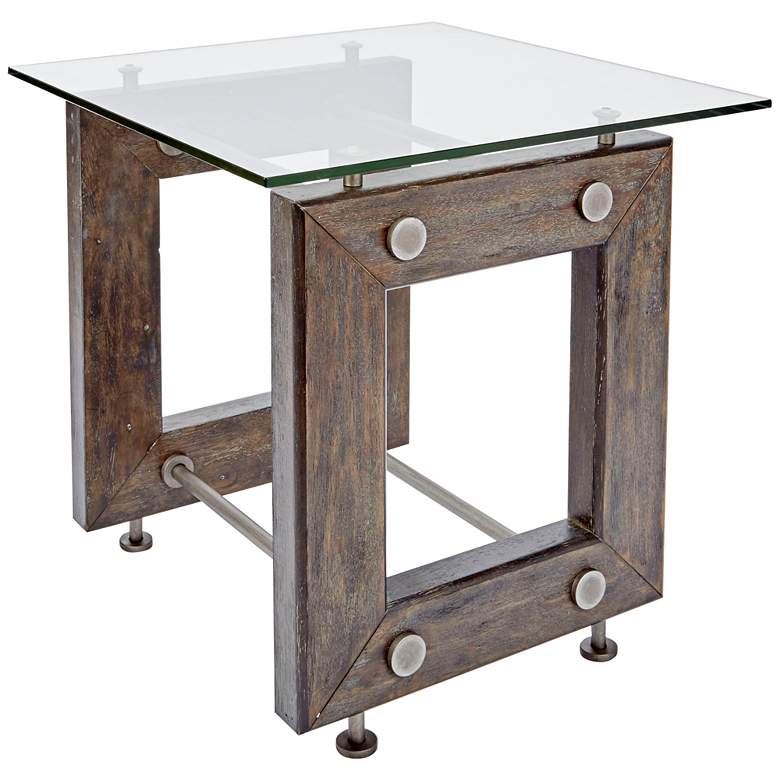 Image 1 Knox 24 inch Wide Glass and Wood Industrial End Table