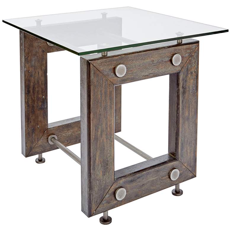 Image 1 Knox 24" Wide Glass and Wood Industrial End Table