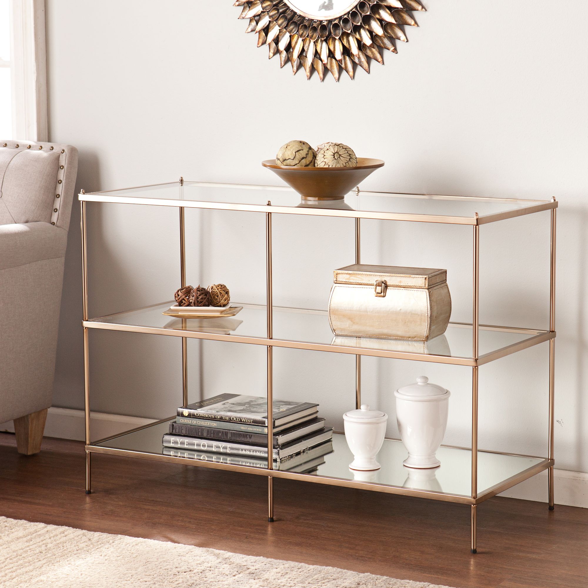 Gold and deals glass console table