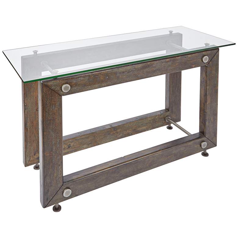 Image 1 Knox 48 inch Industrial Glass and Wood Rectangular Console Table