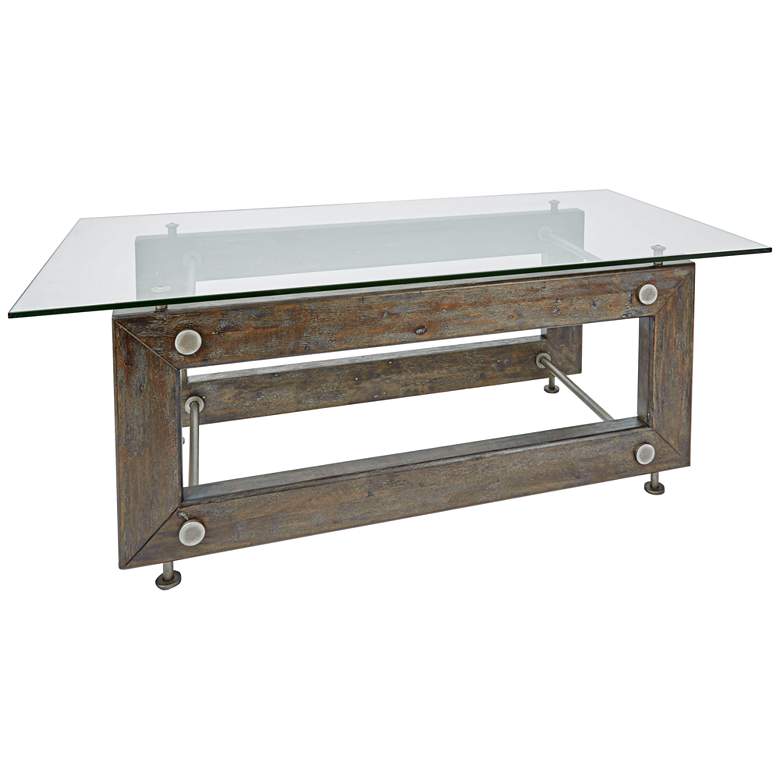 Image 1 Knox Industrial Glass Top and Wood Rectangular Coffee Table