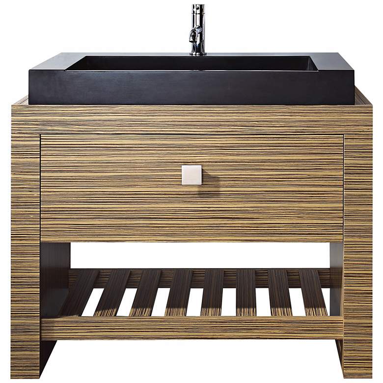 Image 1 Knox Zebra Wood Black Granite 39 inch Wide Sink Bath Vanity