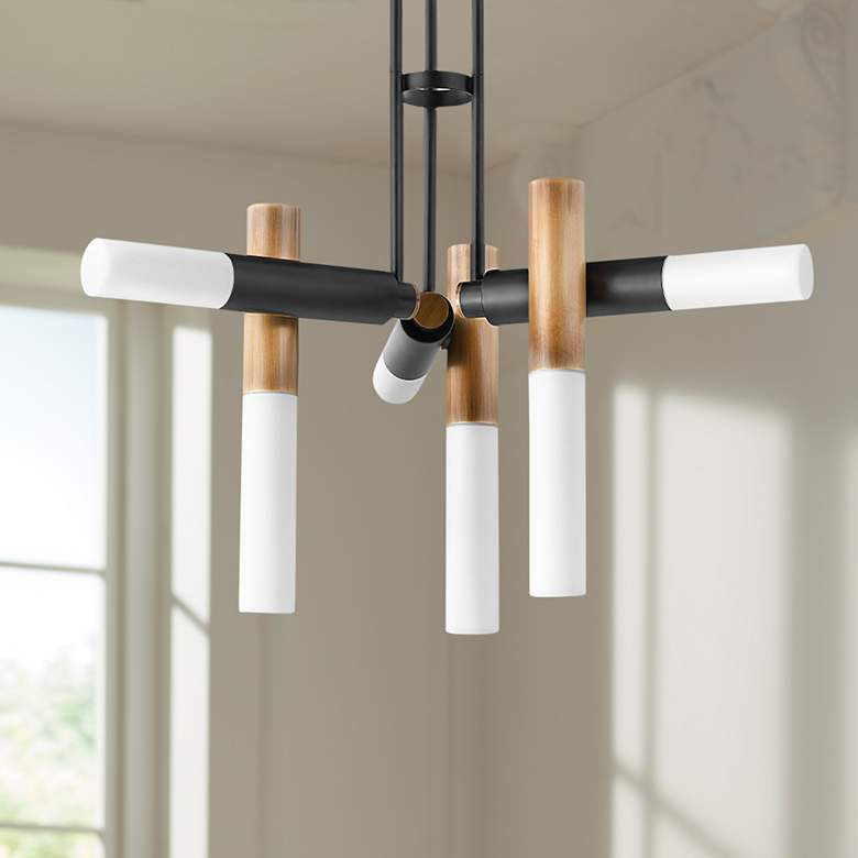 Image 1 Koa 33 1/2" Wide Black and Patina Brass 6-Light Chandelier