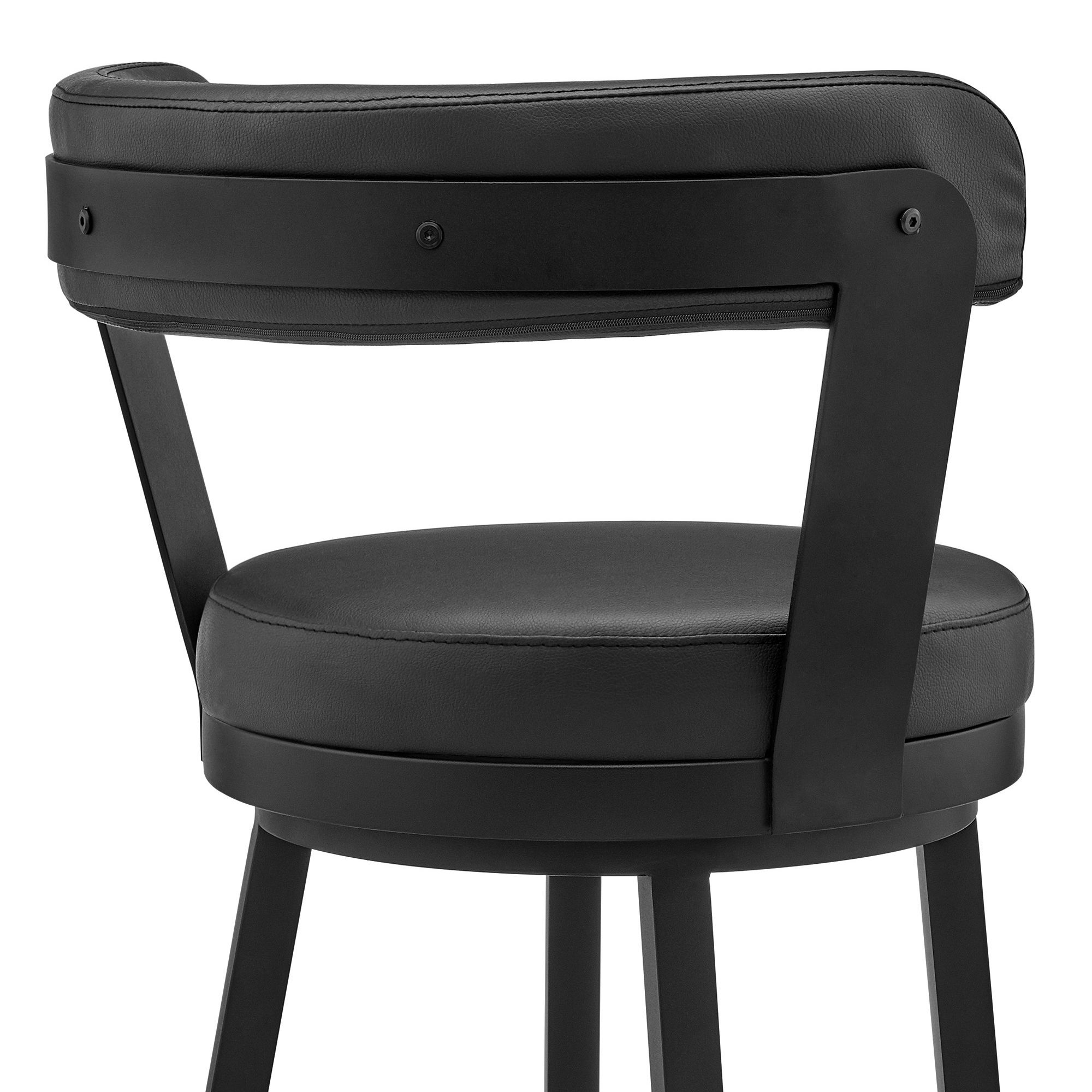 Kobe 26 in. Swivel Barstool in Black Finish, Black Faux Leather