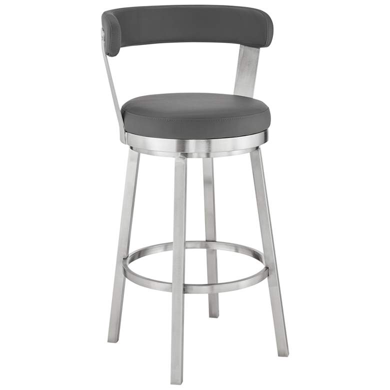 Image 1 Kobe 26 in. Swivel Barstool in Brushed Stainless Steel, Gray Faux Leather