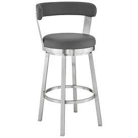 Image1 of Kobe 26 in. Swivel Barstool in Brushed Stainless Steel, Gray Faux Leather