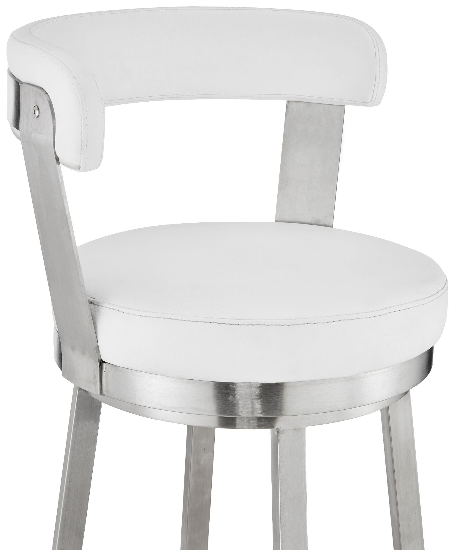 Image 7 Kobe 26 in. Swivel Barstool in Brushed Stainless Steel, White Faux Leather more views