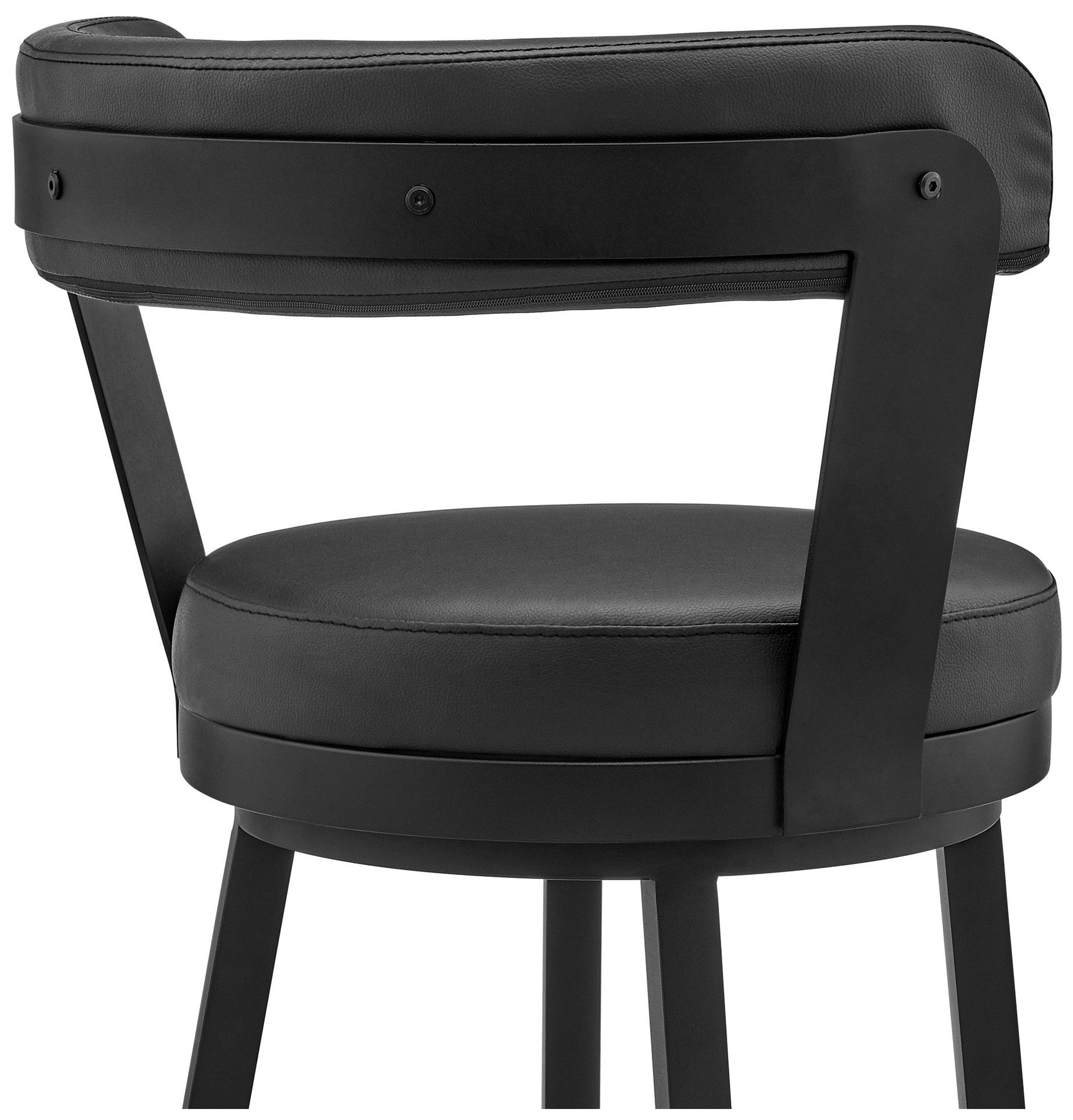 Kobe 30 in. Swivel Barstool in Black Finish, Black Faux Leather
