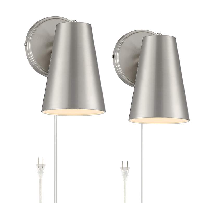 Image 1 Koby Brushed Nickel Adjustable Modern Plug-In Wall Lamps Set of 2