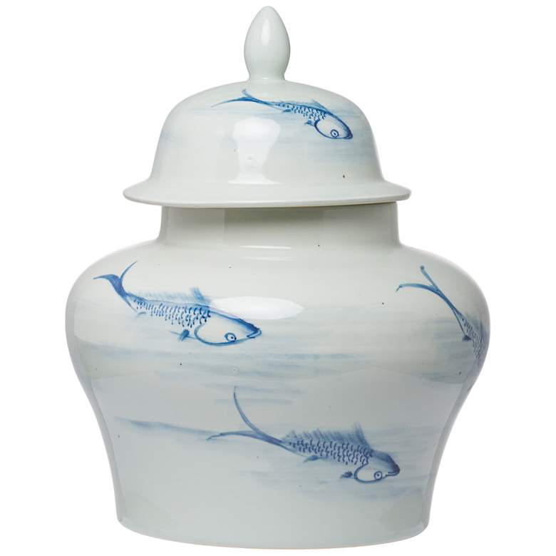 Image 1 Koi 17.9 inch High Gloss Blue and White Ginger Jar