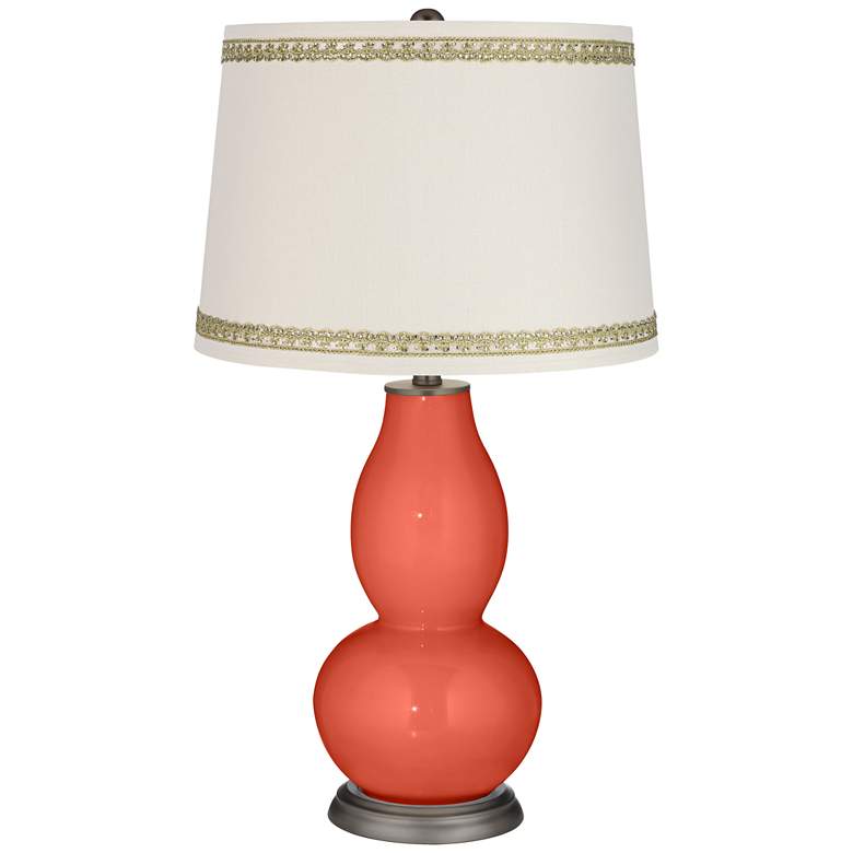 Image 1 Koi Double Gourd Table Lamp with Rhinestone Lace Trim