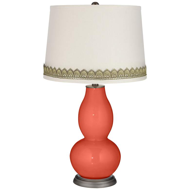 Image 1 Koi Double Gourd Table Lamp with Scallop Lace Trim