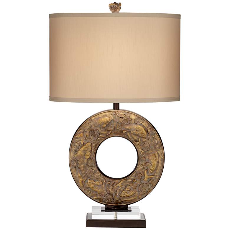 Image 1 Koi Fish Antique Gold Open Ring Table Lamp