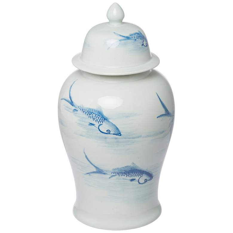 Image 1 Koi Gloss Blue and White 19" High Ginger Jar with Lid