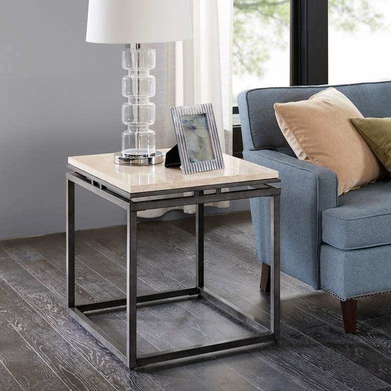 Image 1 Koko 25 inch Wide Gunmetal and Cream Marble End Table