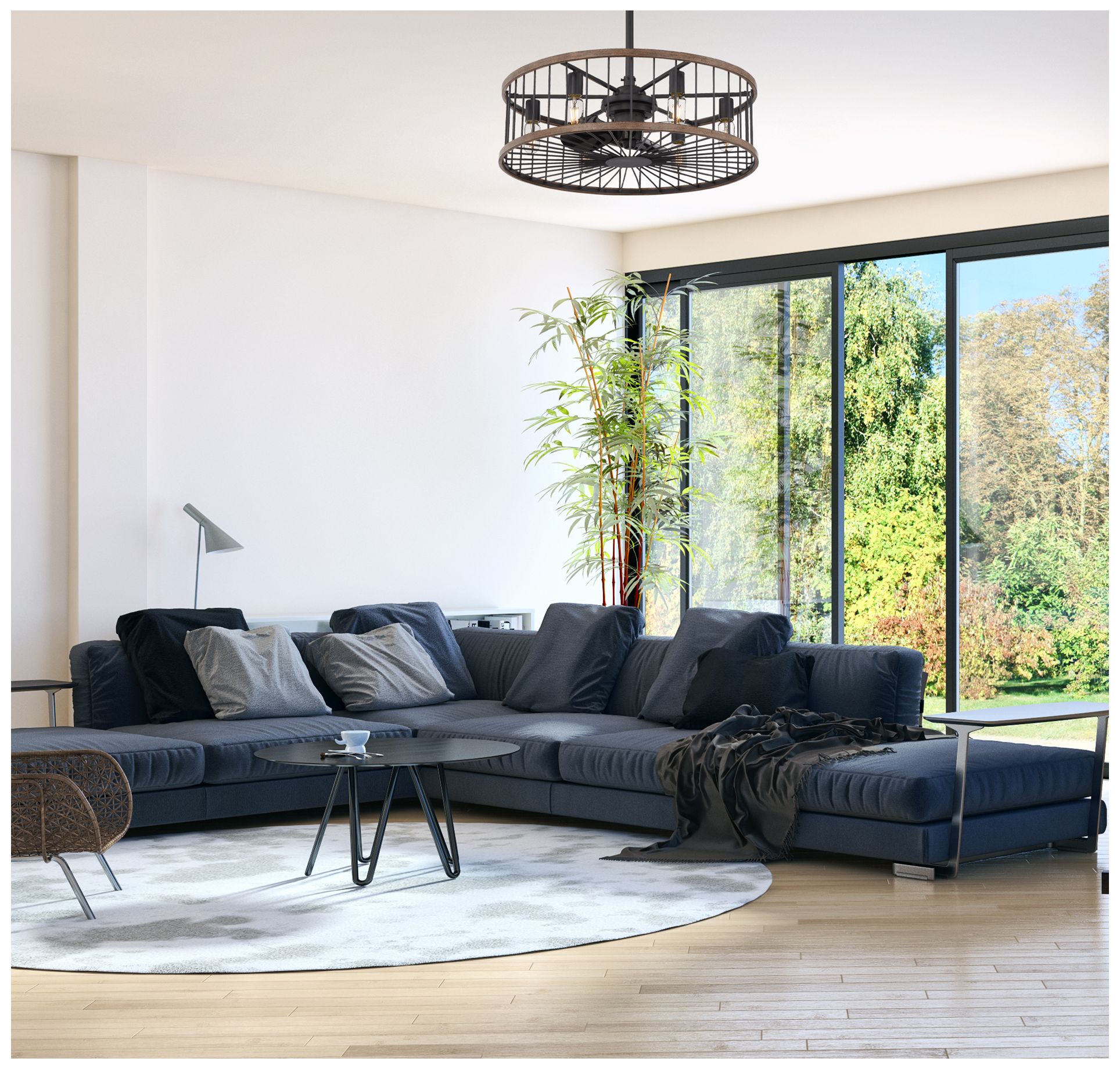 Kona 6-Light Fan D'Lier in Sapele (Fandelier) in scene