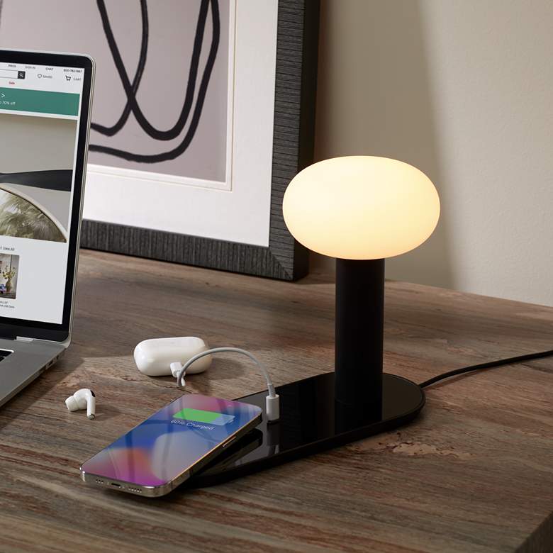 Image 1 Koncept Combi 7 1/2" LED Lamp in Black with USB and Smart Charging Pad