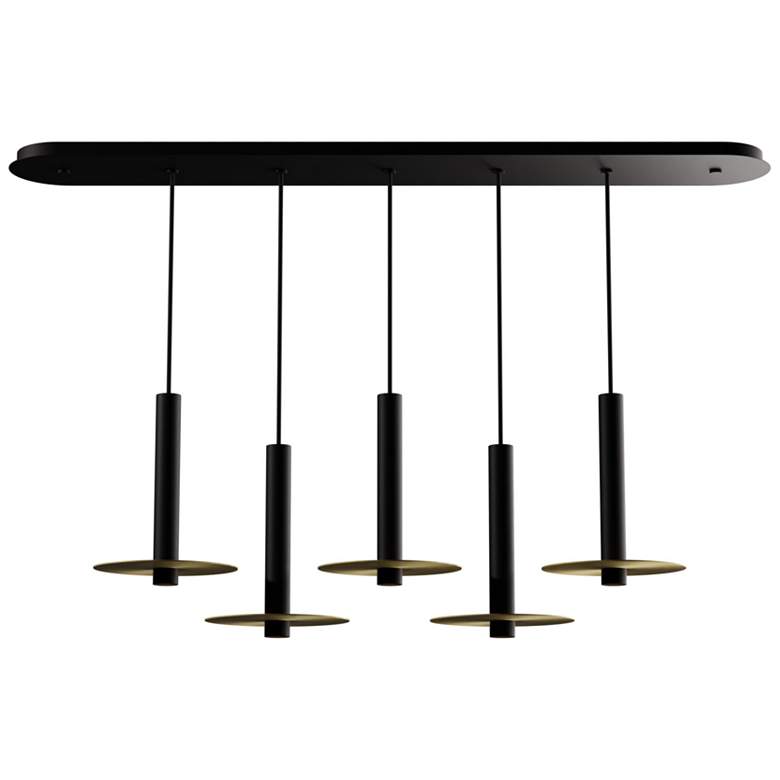 Image 1 Koncept Combi Pendant 12" Linear 5 Black, 9" metal plate (Brass)