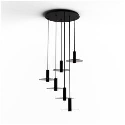Koncept Combi Pendant 6" Circular 6 Black, 9" glass plate ( Grey)