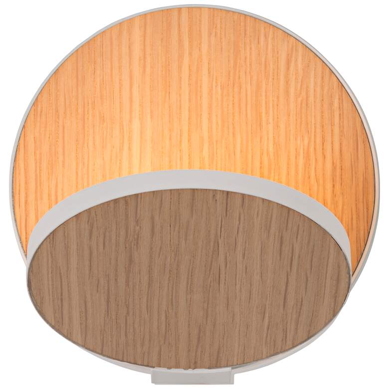 Image 1 Koncept Gravy 5" White and Oak Swivel Modern Plug-In LED Wall Sconce