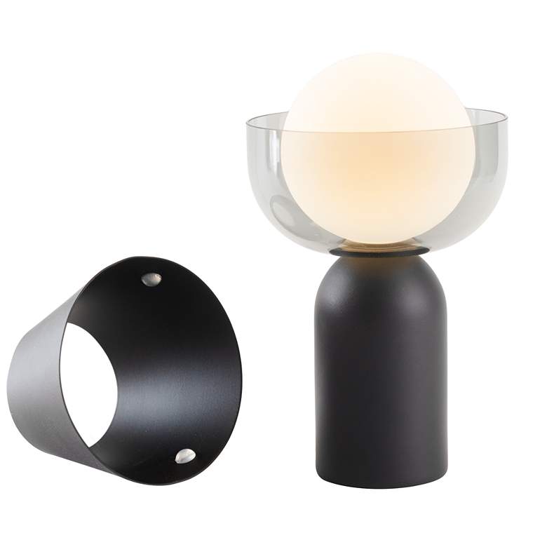 Image 1 Koncept Guy 8" Battery Powered Modern Bowl Glass and Black LED Lantern