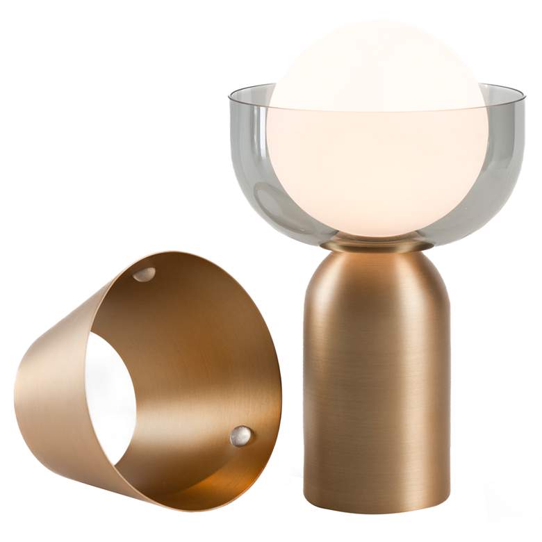Image 1 Koncept Guy 8" Battery Powered Modern Bowl Glass and Brass LED Lantern