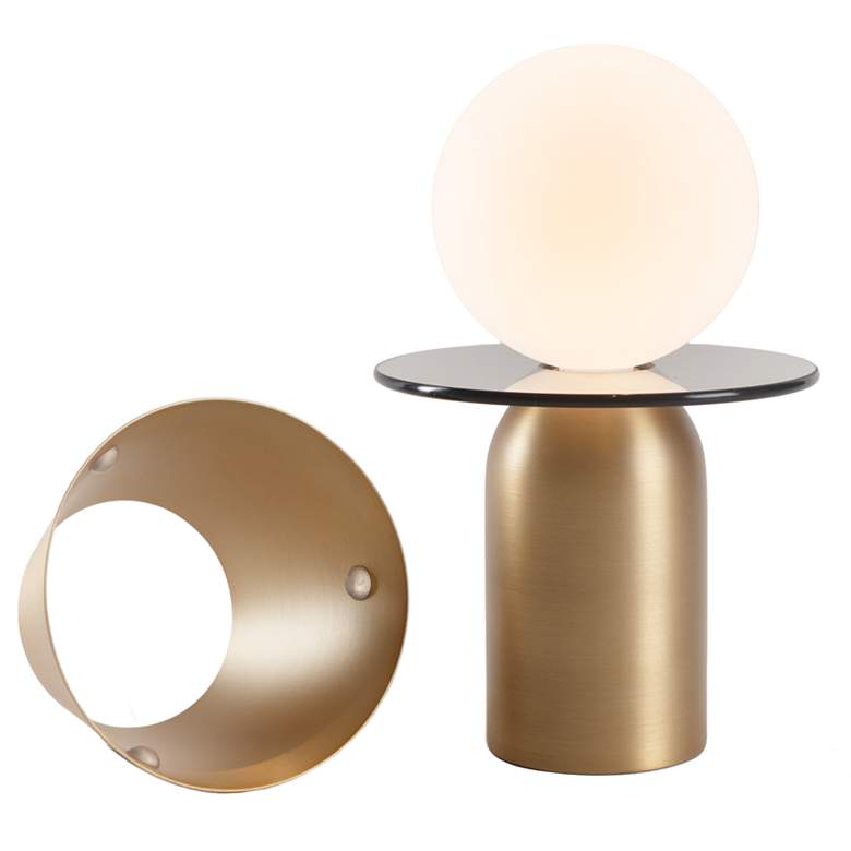 Image 1 Koncept Guy 8" Battery Powered Modern Glass Disc and Brass LED Lantern