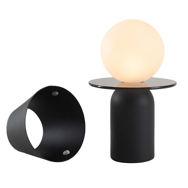 Image 1 Koncept Guy 8" Glass Disc and Black Battery Powered Modern LED Lantern