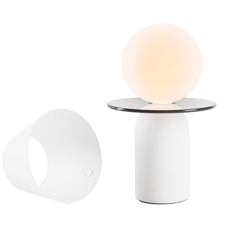Image 1 Koncept Guy 8" Glass Disc and White Battery Powered Modern LED Lantern
