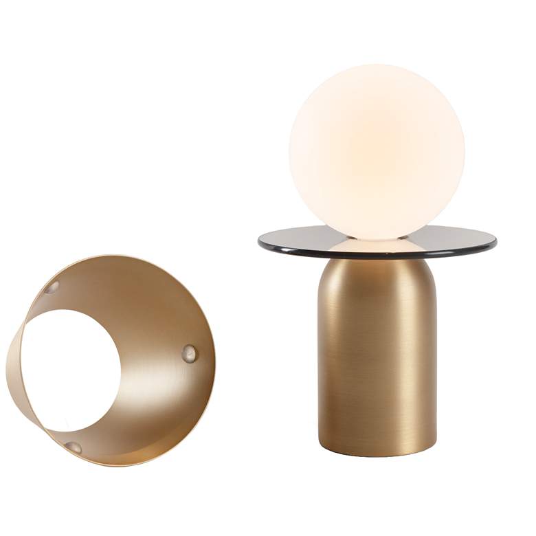 Image 1 Koncept Guy LED Lantern with Shade (Brass) w/ Disk Collar (Dark Grey Glass)