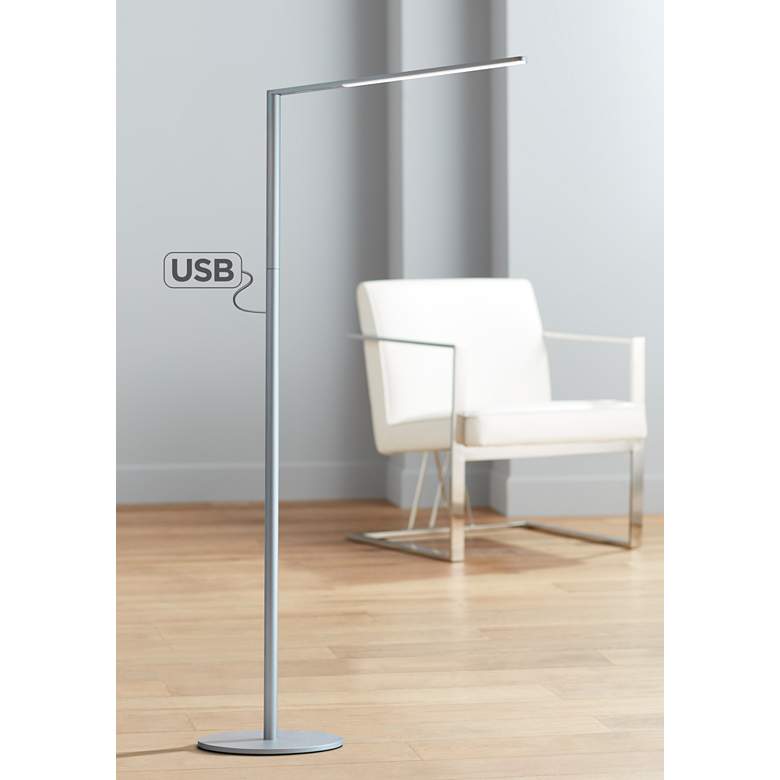 Image 1 Koncept Lady-7 Silver LED Modern Floor Lamp with USB Port