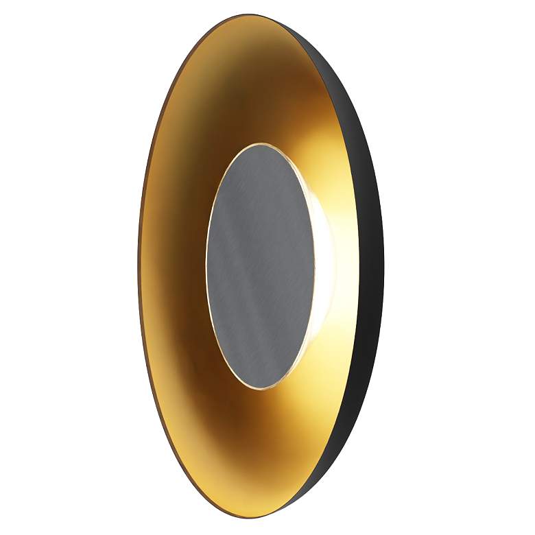 Image 1 Koncept Ramen Wall Sconce 12" (Br Nickel) w/ 24" back dish (Bk w/ Gold Int)