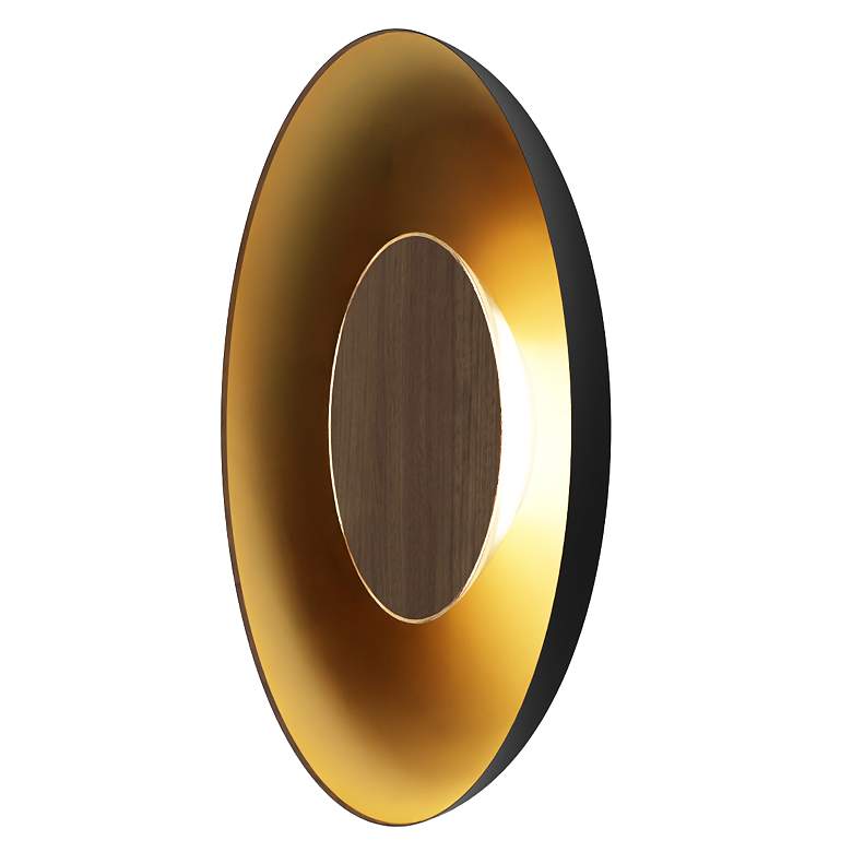 Image 1 Koncept Ramen Wall Sconce 12" (Walnut) w/ 24" back dish (Bk w/ Gd Int.)