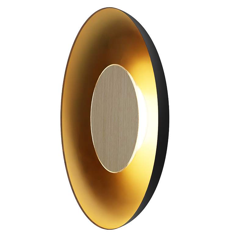 Image 1 Koncept Ramen Wall Sconce 12" (Wh Oak) w/ 24" back dish (Black w/ Gold Int)
