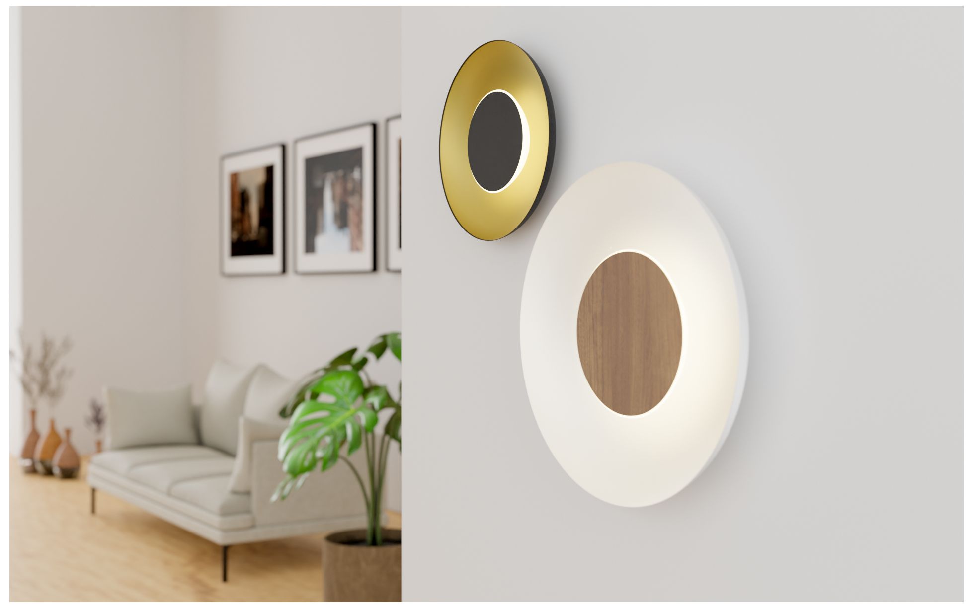 Image 5 Koncept Ramen Wall Sconce 12" (White Oak) w/ 24" back dish (White) more views
