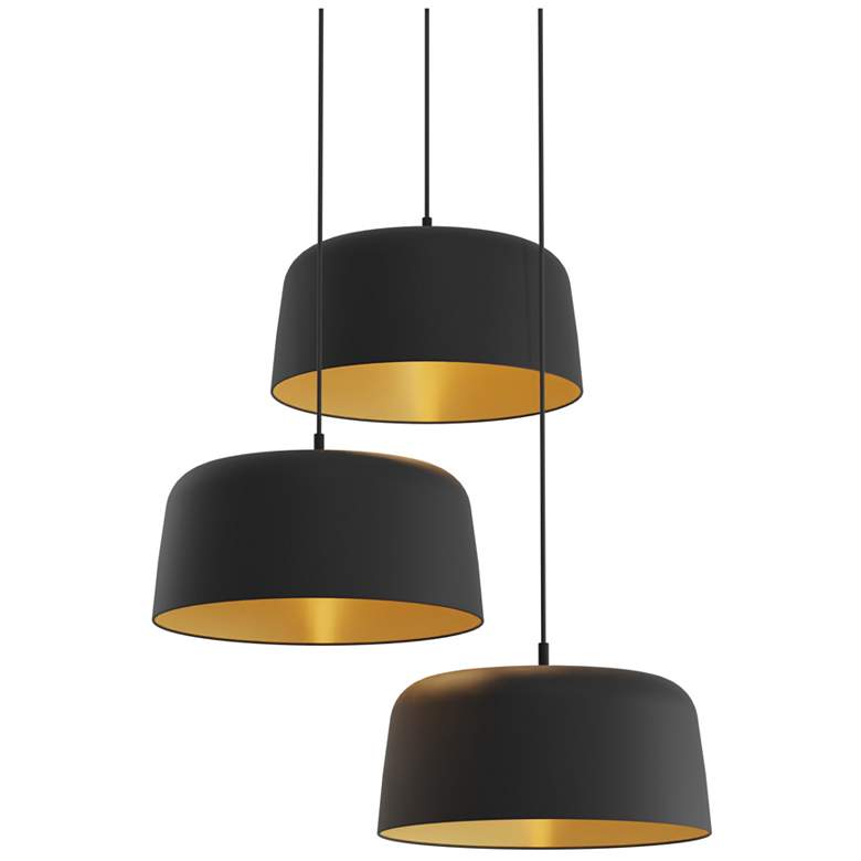 Image 1 Koncept Yurei Circular 3 Pendant Lamp w 14" Metal Shade Blk w Gold Interior