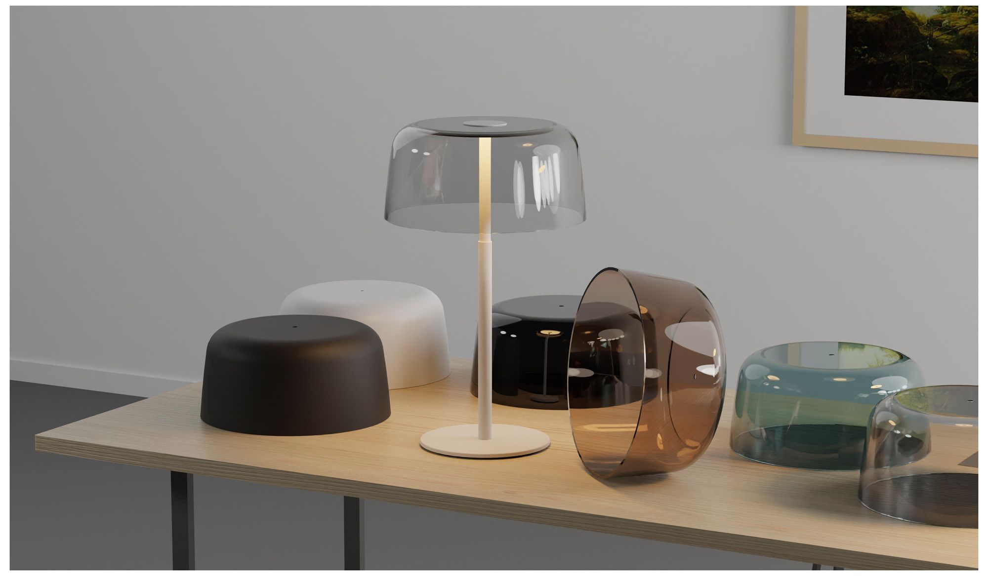 Image 3 Koncept Yurei Matte White LED Table Lamp with Blue Shade more views