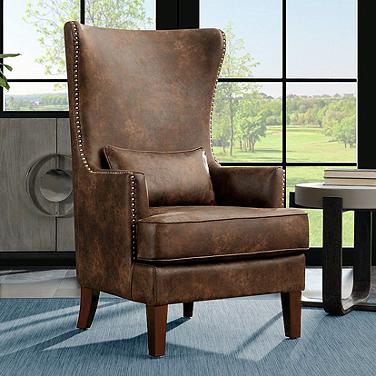 Kori Sierra Toffee Faux Leather Wingback Accent Chair
