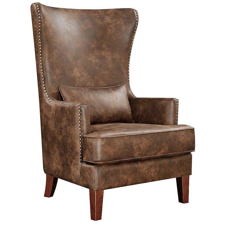Image 2 Kori Sierra Toffee Leather Wingback Accent Chair