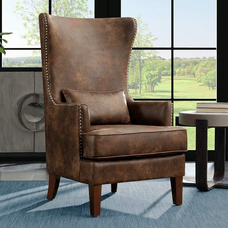 Image 1 Kori Sierra Toffee Leather Wingback Accent Chair