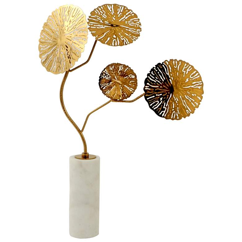 Image 1 Kote Tree Statue - Large - Gold Finish on Metal with White Marbe Base