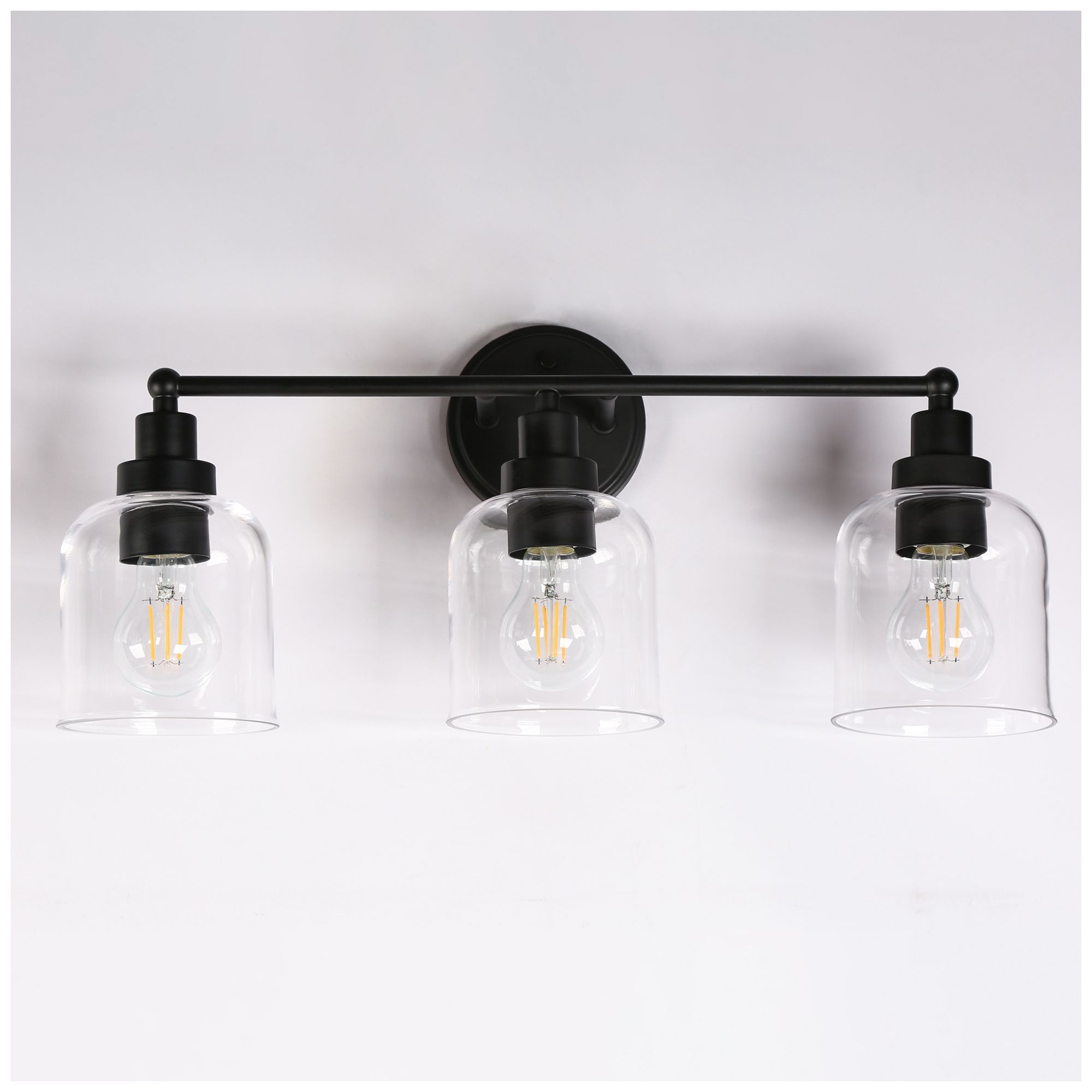 Image 2 Kova 22"W Matte Black 3-Light Bell Glass Linear Bathroom Vanity Light more views