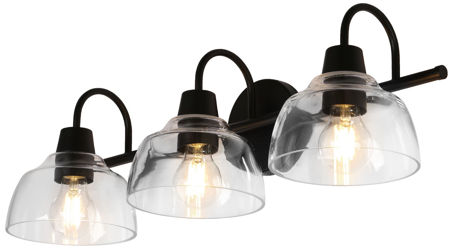 Kova 24.4"W Matte Black 3-Light Bowl Glass Dimmable Bathroom Vanity Light